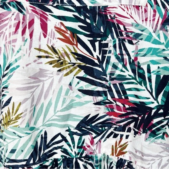 Beach Lunch Lounge Linen Tropical Palm Print Dress Cotton Medium Vacation Cruise - Picture 10 of 11